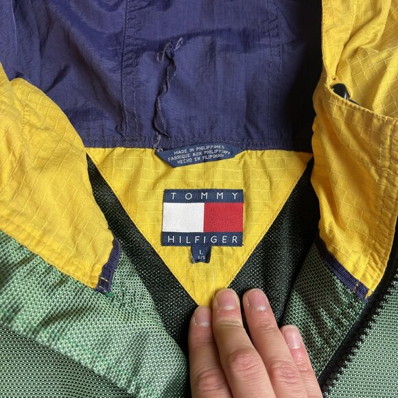VTG Tommy Hilfiger Rare Majo Tech Green & Yellow Jacket Men Large (Read) - Picture 6 of 15